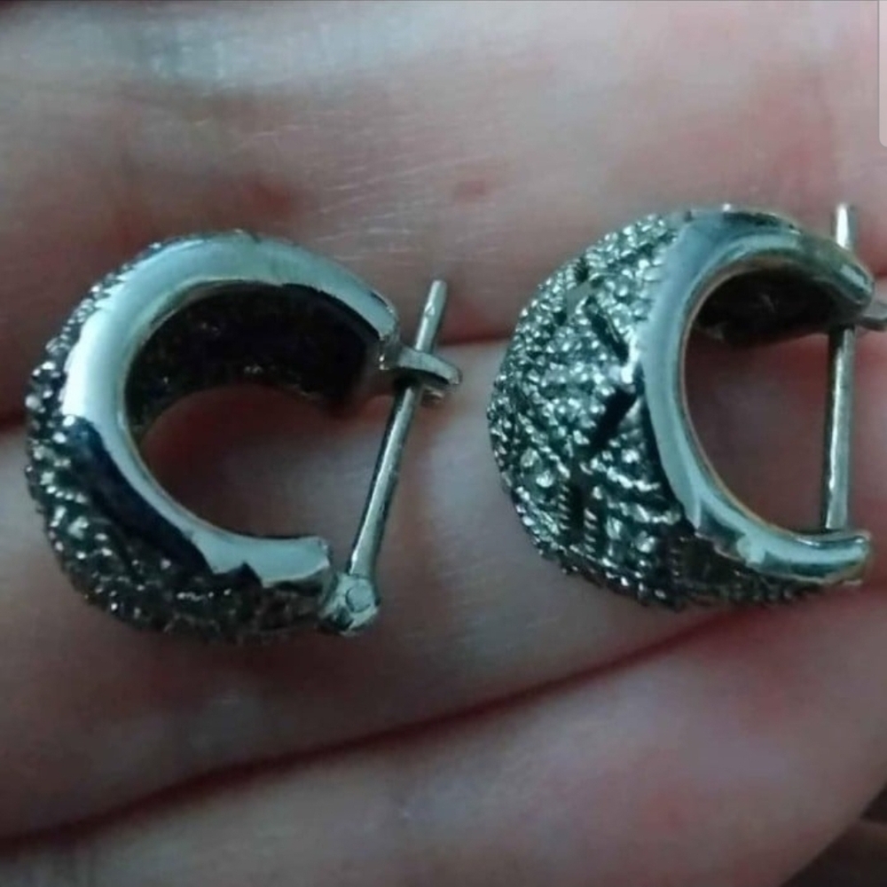 EARRINGS sterling silver 925 .925 huggie huggy hoop style vtg